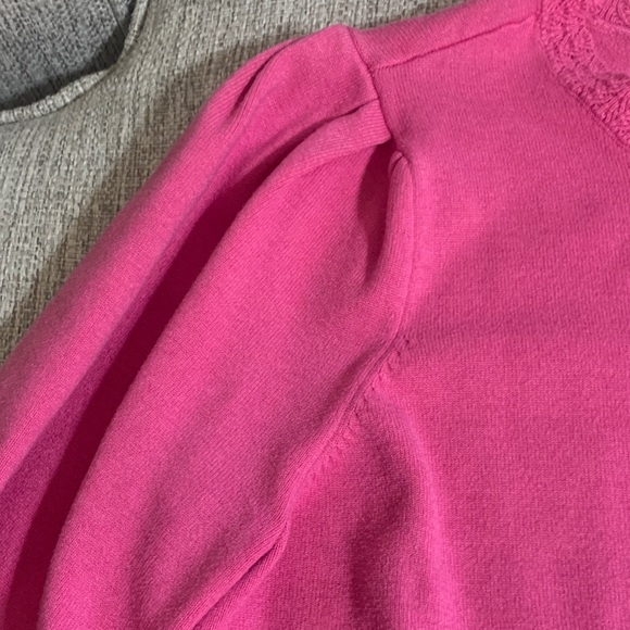 Crown & Ivy Hot Pink Puff Sleeve Sweater Plus 2X – Preppy Feminine Winter Knit - Picture 7 of 16